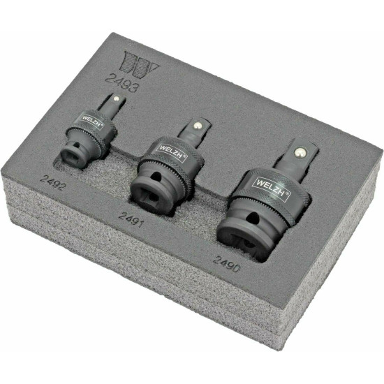 Adaptadores, cardan, de impacto universais; Conjunto de 3 peças 1/4''; 3/8''; 1/2''; Série de aço S2 Adaptadores, cardan, de impacto universais; Conjunto de 3 peças 1/4''; 3/8''; 1/2''; Série de aço S2