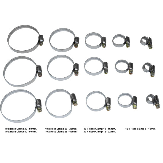 Sortido abraçadeiras aço inoxidável 70pcs 8-60mm Welzh 44806