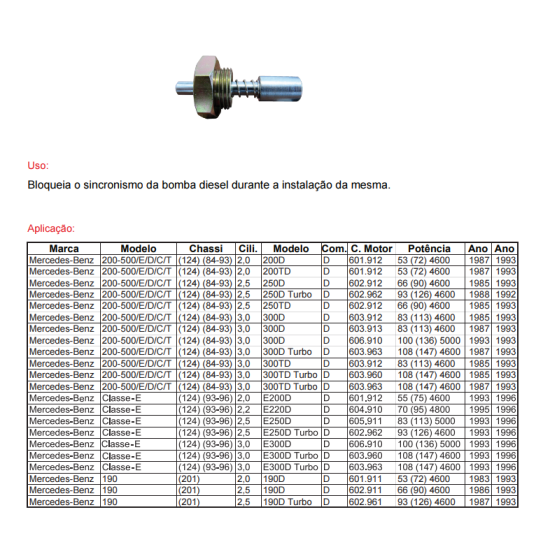 Ferramenta de bloqueio para bomba diesel Mercedes KROFTOOLS Ferramenta de bloqueio para bomba diesel Mercedes KROFTOOLS