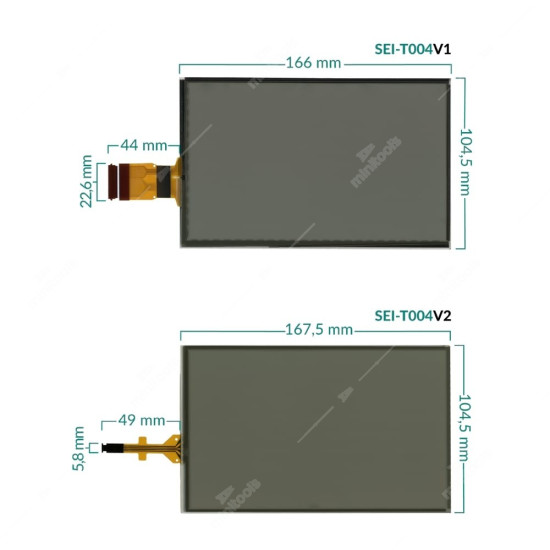 Touch screen digitizer for Citroën, Fiat, Opel, Peugeot, Toyota, Vauxhall sat nav screens - digitizer dimensions 167,5x104,5mm; FPC size 49x5,8mm Touch screen digitizer for Citroën, Fiat, Opel, Peugeot, Toyota, Vauxhall sat nav screens - digitizer dimensions 167,5x104,5mm; FPC size 49x5,8mm